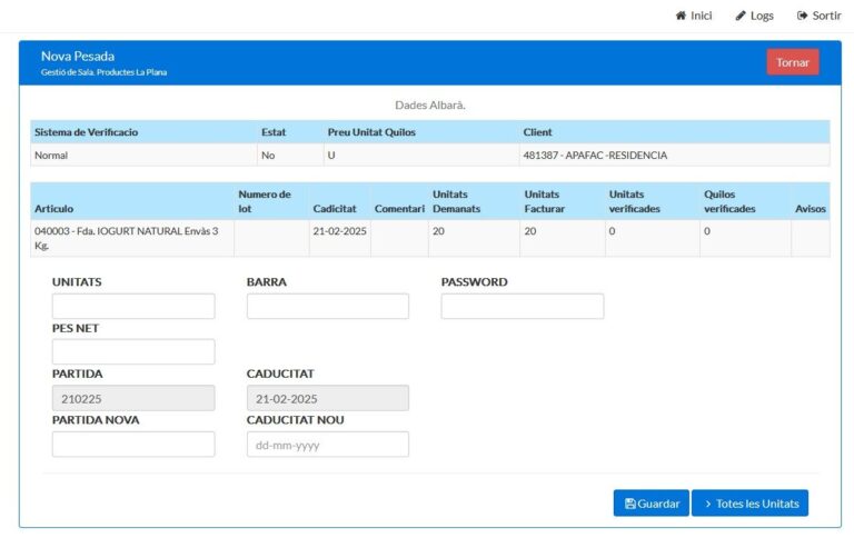 Aplicació per servir comandes alimentàries per unitats i/o pes